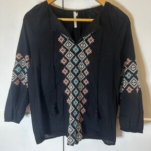 Seafolly Embroidered Black Boho Top